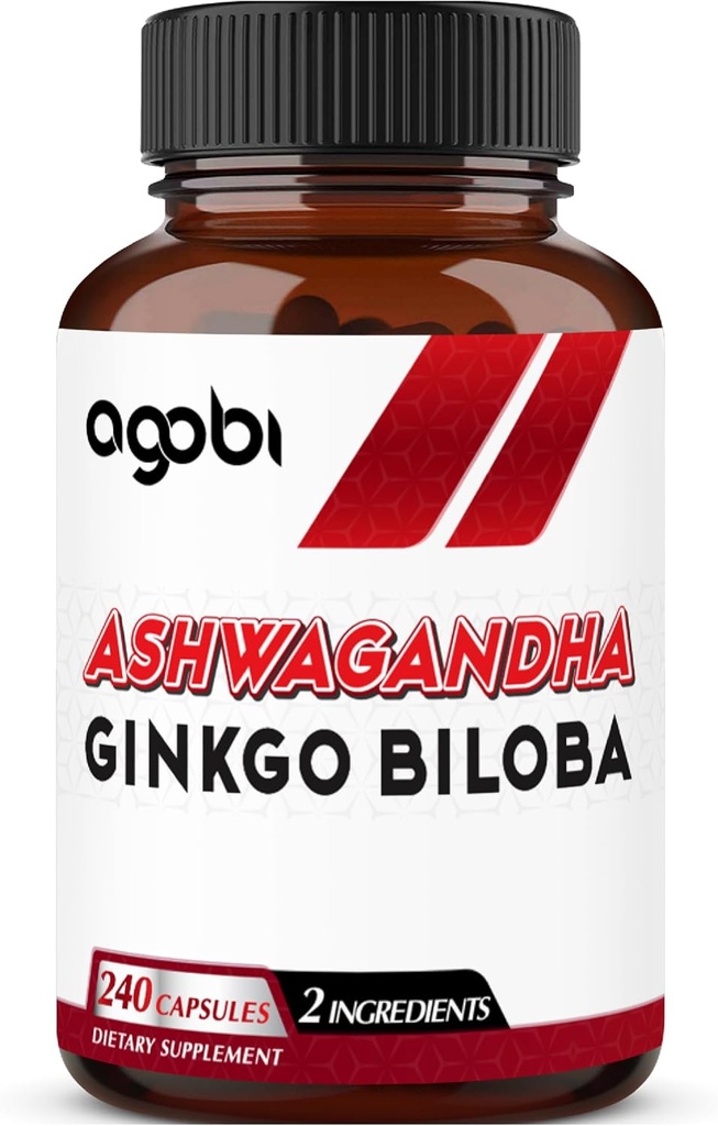 agobi 1600mg Ashwagandha med Ginkgo Biloba Supplement - Super Extract Formel för immunsystem, energiproduktion, minneshälsa och fokus - 240 Veggie Capsules