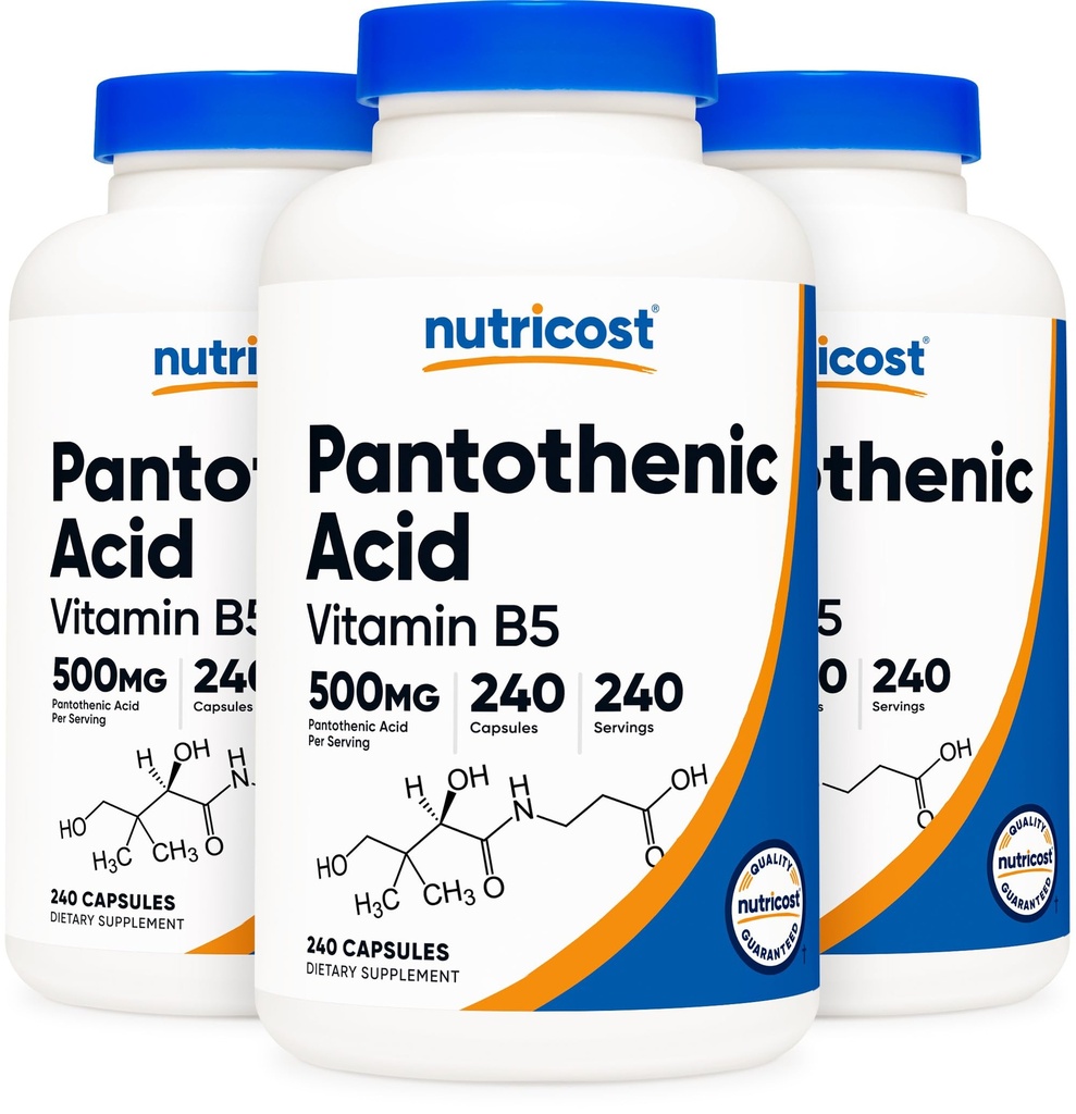 Nutricost Pantothenic Acid (Vitamin B5) 500mg, 240 kapslar (3 flaskor)
