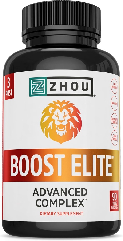Zhou Boost Elite - Energy Supplement, Natural Muscle Support Pills för män med Tribulus, Fenugreek, Ginseng och Maca - 90 Veggie Capsules