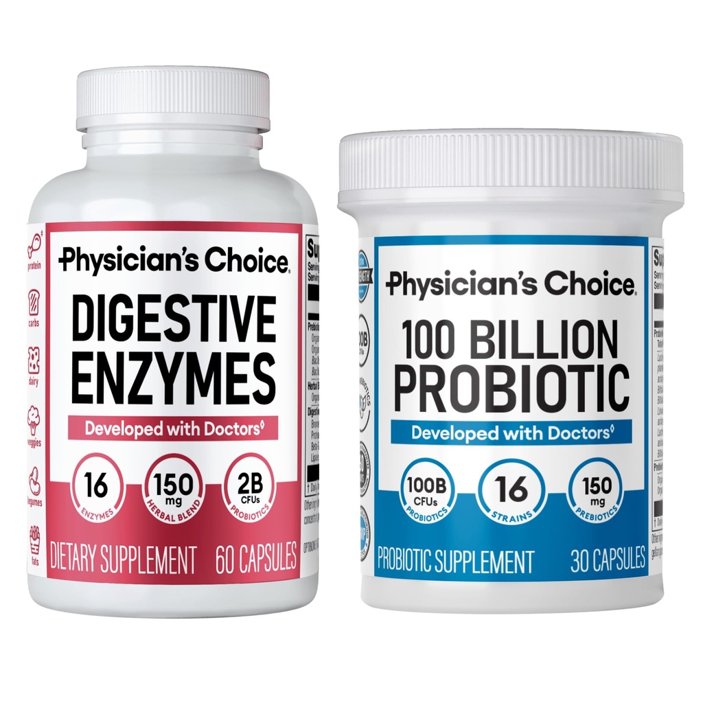 Läkares CHOICE 100 miljarder + Digestive Enzyme 60ct Bundle - Avancerad Gut Health Support