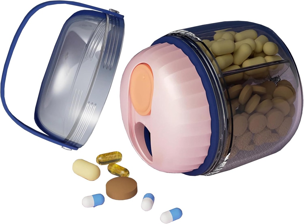 MURRI & MURRDI Pill Organizer med 4 Compartments, Travel Pill Box, Portable Case med Anti-Mixing & Wide Openings Design, Pill Container Holder för vitaminer Fish Oils Medications, Pink
