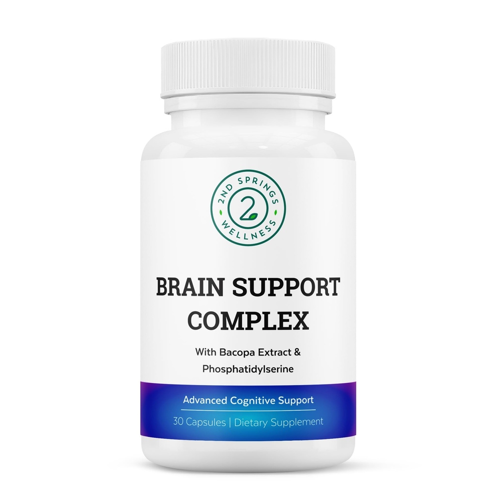 Brain Support Komplex - Avancerad kognitiv Support Supplement med Ginkgo Biloba, Bacopa Monnieri, Phosphatidylserine, Huperzine-A, St John's Wort - 30 Ct