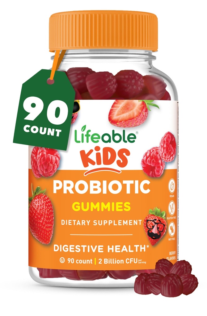 Kids Probiotics Gummies | 2 miljarder CFU | Great Tasting Kids Probiotic Gummies | för Gut Health, Digestive Support och Immune Support | 90 Probiotiska Gummies för barn och småbarn | Livliga