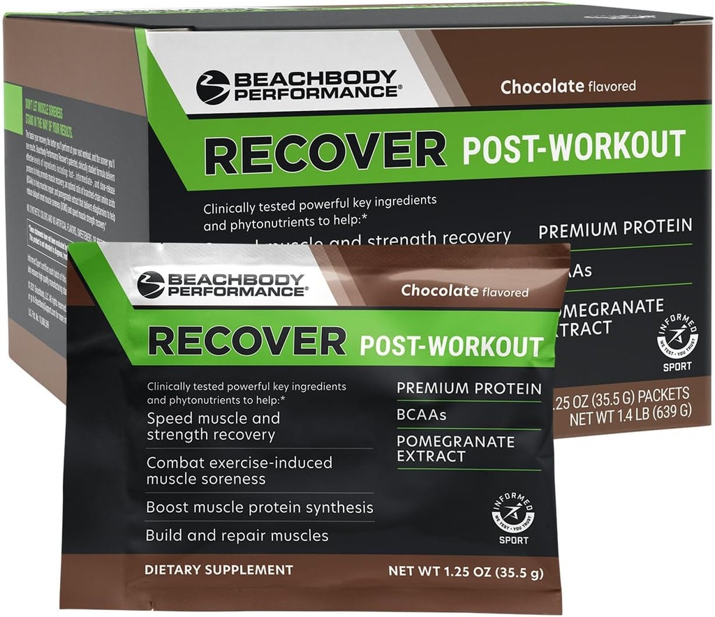 BODi Recover Whey Protein Powder Blend - Post-Workout Chocolate Whey Supplement för Muscle Recovery med 20g Protein, BCAAs, Pomegranate Extract - Snabb återhämtning - 18 Servering Packets