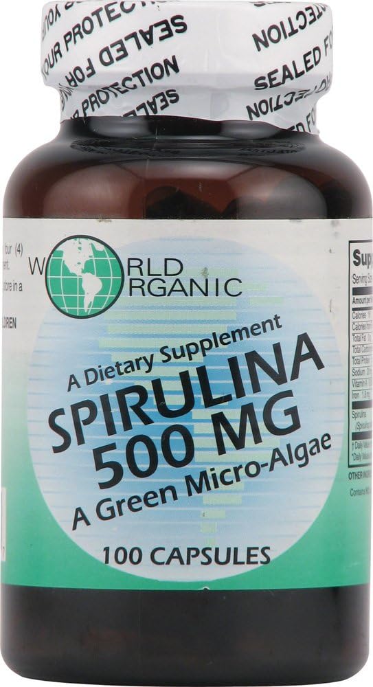 Världsorganisk Spirulina - 500 mg - 100 kapslar