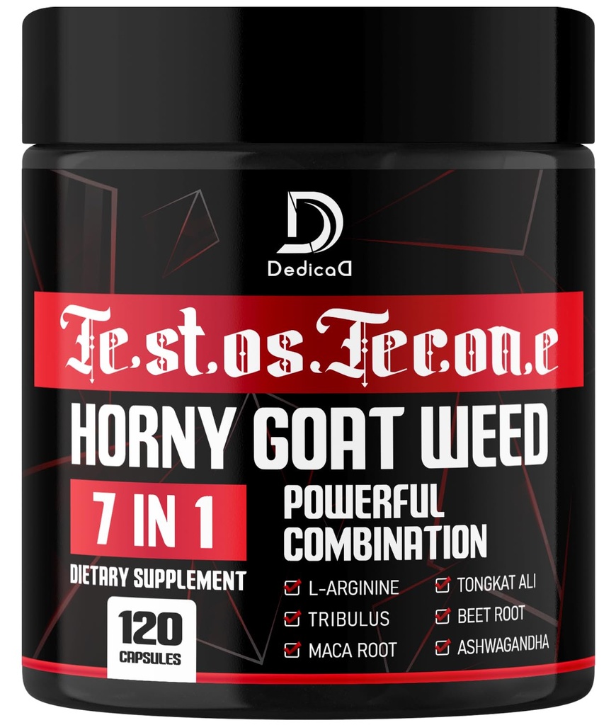 7 i-1 Ultra Test Support med Tribulus Terrestris Horny Goat Weed L-Arginine Maca Root Tongkat Ali Beet Root - Energi Träningsmuskel Styrka 120 kapslar