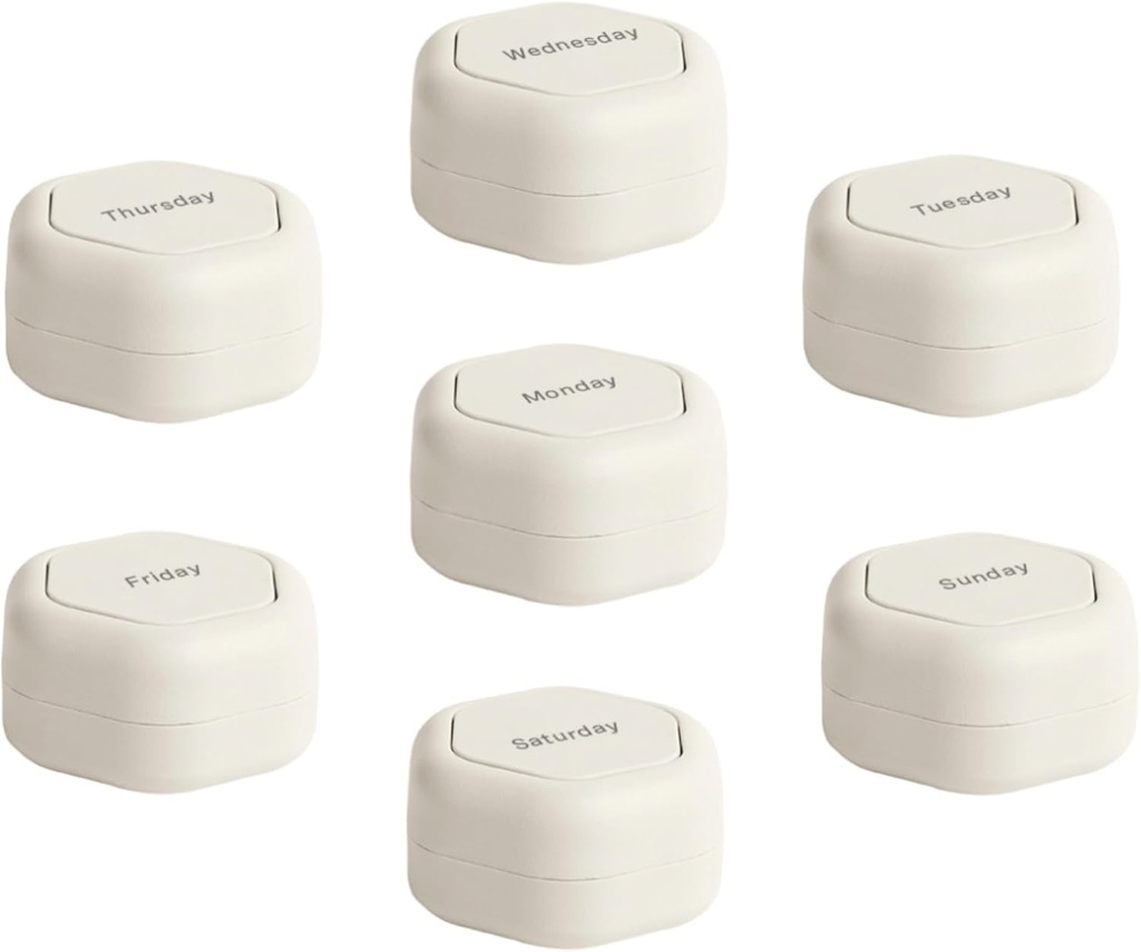 Cadence Travel Containers - Pill Case Set - Magnetic Travel Capsules, Daily Medicine Organizer för piller, kosttillskott och vitaminer - 7 Flex Smalls (0.56oz) för Weekly Pill Organizer - Sand