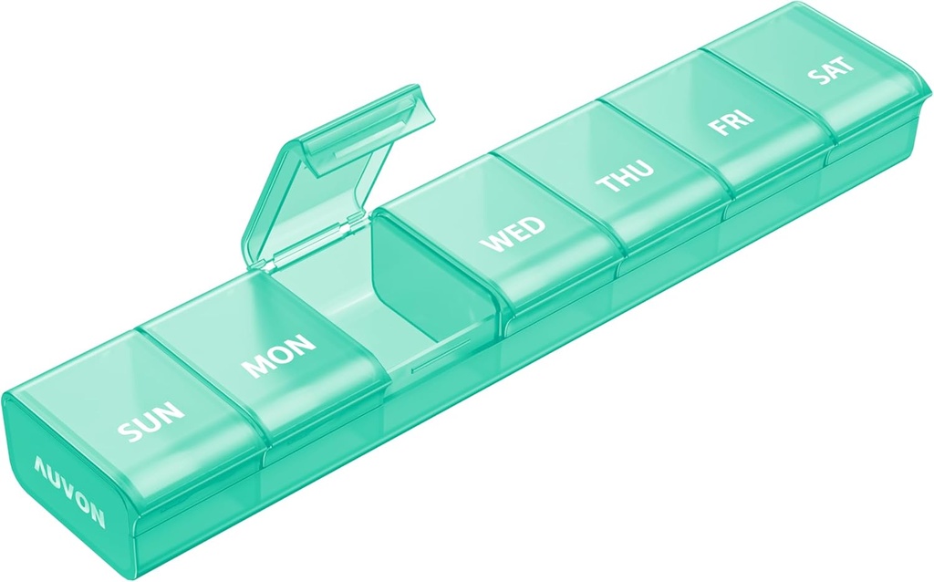 AUVON Weekly Pill Organizer med Effortless Opening Design, Arthritis Friendly Pill Box, BPA-Free Pill Organizer 7 Day, Cute & Portable Pill Case för vitaminer, kosttillskott och mediciner