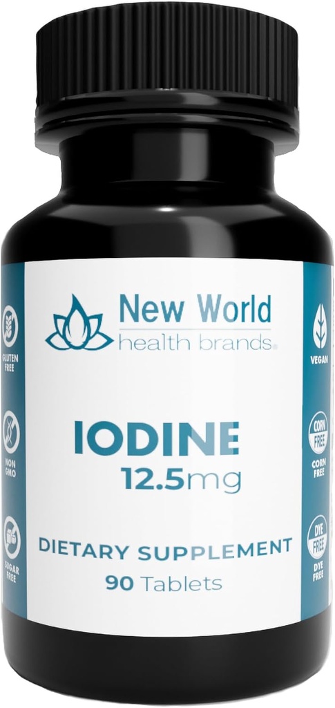 New World Health Brands 12.5mg Iodine Tablets - 90 Tablets - Essential Trace Mineral for Growth, Thyroid & Metabolic Function - Easy to Swallow, High Potency, Fast Absorption