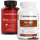 Real Mushrooms RealClarity (60ct) och Reishi (90ct) kapslar Bundle - Mushroom Supplement för mental klarhet, fokus, avkoppling, sömn och livslängd - Vegan, icke-GMO, verifierade nivåer av beta-glukaner