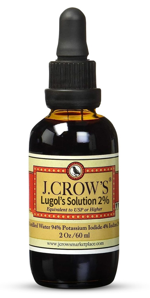 J.CROW'S® Lugols lösning av jod 2% 2 uns (1 flaska) - Premium jod & kalium jodid flytande, gluten &, alkoholfri naturlig brine extrakt, ingen utgång