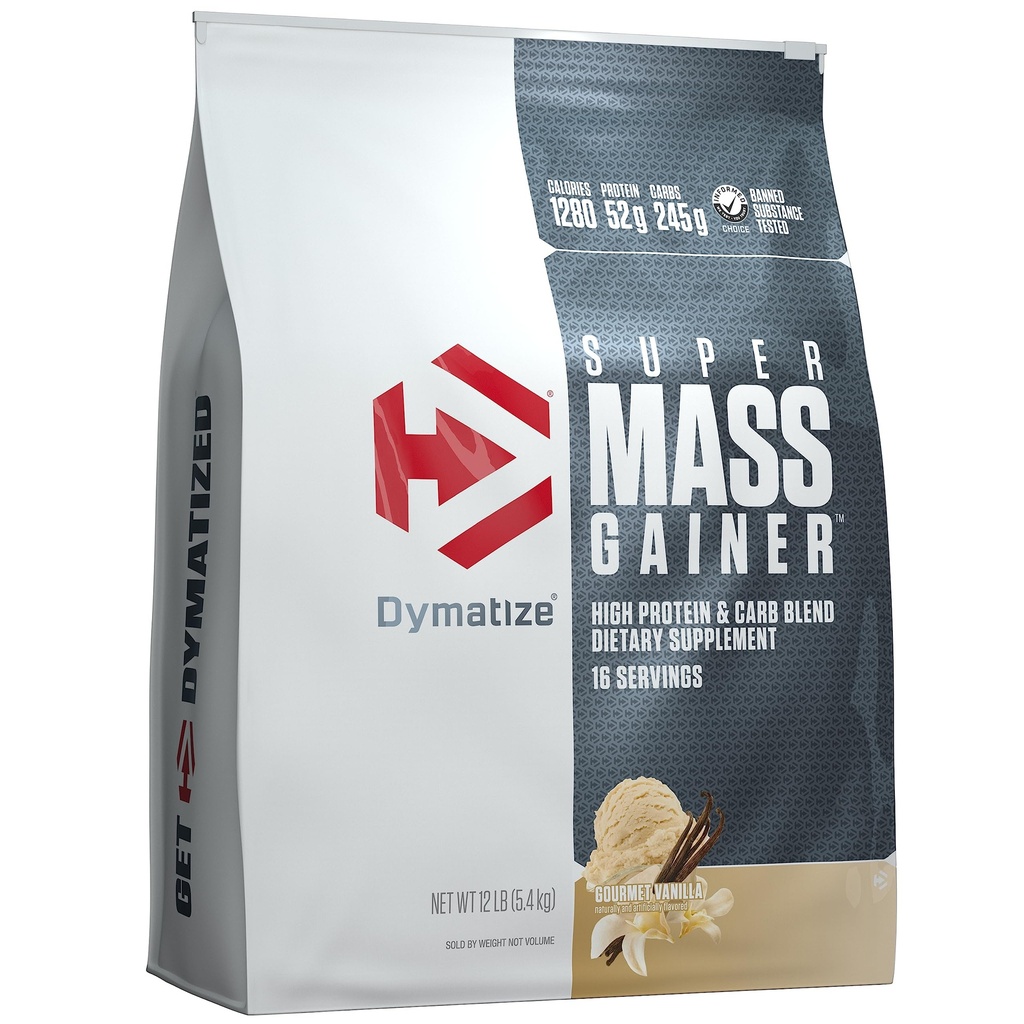 Dymatize Super Mass Gainer Protein Powder, Gourmet Vanilla, 52g Protein, 1g Kreatin, 1280 Kalorier, 10.7g BCAAs, 245g Carbs, Innehåller Whey Protein, Isolat och Casein (16 portioner)