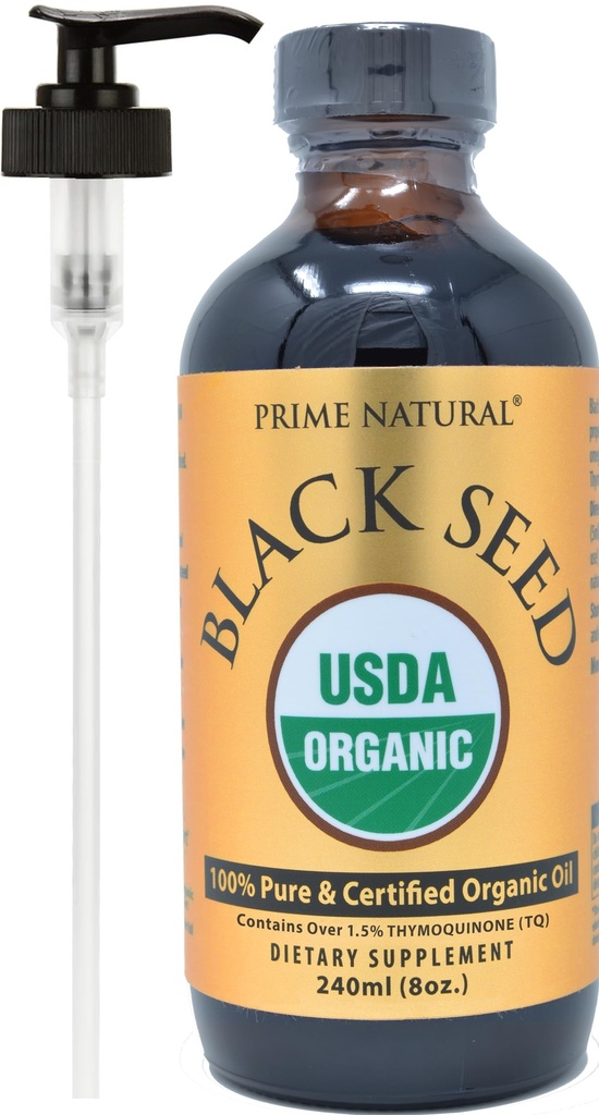 PRIME NATURAL Organic Black Seed Oil 8oz | Cold Pressed Unrefined High Thymoquinone 1.7% USDA Certified | Turkish Origin Potent Pure Nigella Sativa Liquid | Vegan Omega 3 6 9, Antioxidant