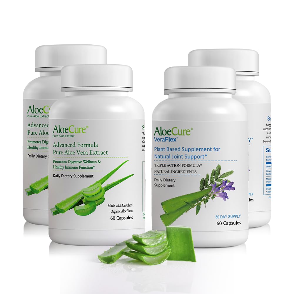 AloeCure Organic Aloe Vera Capsules Pack - 4 Stycken - 2 x VeraFlex, 2 x Aloe Vera Capsules