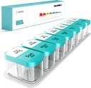 Daviky Large Weekly AM PM Pill Organizer - 7 dagar, 2 gånger om dagen med extra stora delar för vitaminer, medicin, kosttillskott (Cyan)