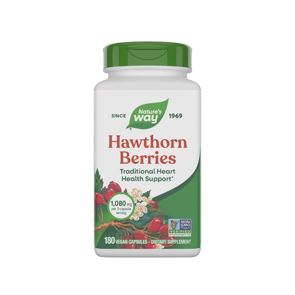 Naturens sätt Hawthorn Berries - traditionellt stöd för hjärthälsa * - Non-GMO Project Verified - Herbal Supplement - Gluten Free - 180 Vegan kapslar