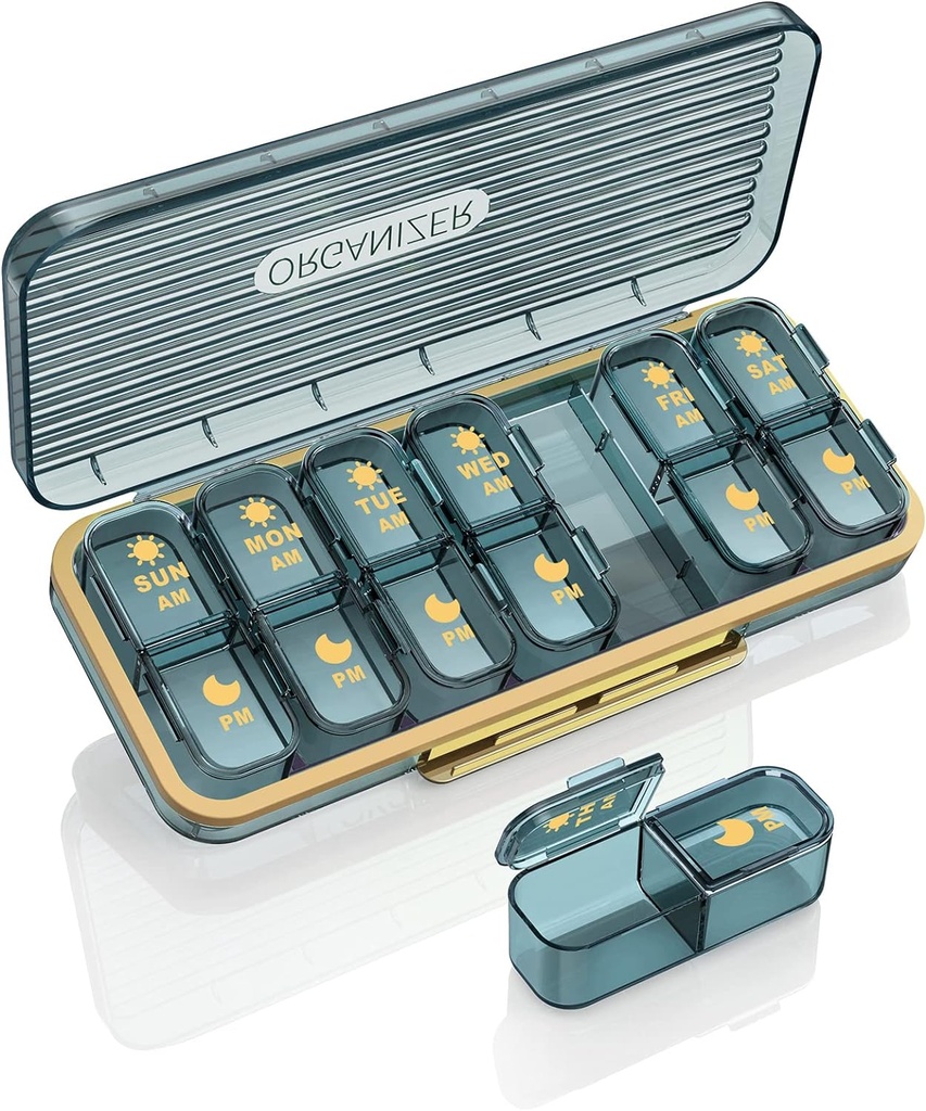 Am Pm Pill Organizer, Weekly Pill Box 2 Times A Day - Acedada 7 Day Pill Organizer med 7 separata behållare, Portable Daily Medicine Dispenser Case för vitamin, fiskoljor, tillägg, snygg blå
