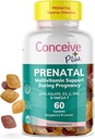 CONCEIVE PLUS Prenatal Gummies - DHA, Folic Acid, Vitamin D3, C, Zink och Omega 3, Natural Lemon + Raspberry Flavor, 60 Count, 30 Day Supply