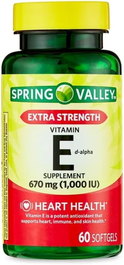 Generisk Spring Valley Vitamin E Extra Strength Vitamin E D-Alpha Spring Valley Softgels, 670 mg (1 000 IE), 60 greve
