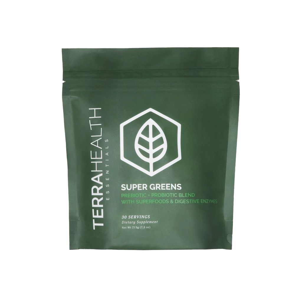 Terra Health Essentials® Super Greens | Organic Superfood Greens Powder | Glutenfri Gut-Friendly Probiotics | 30 portioner