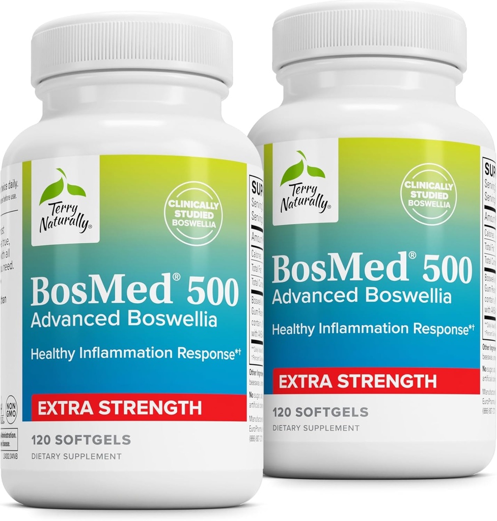 Terry Naturally BosMed 500 Extra Strength - Boswellia Serrata Extract Supplement - Supplement for Healthy Lung Support - Herbal Supplement Formel med höga nivåer av AKBA - 120 Softgels (Pack of 2)