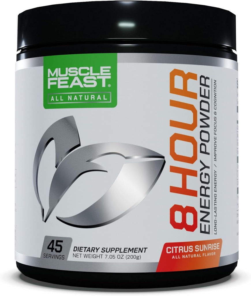Muskelfesten 8 timmars energi Alla naturliga inga artificiella ingredienser Keto-Friendly Naturligt sötade, Pre-Workout, Citrus Sunrise, 200 g