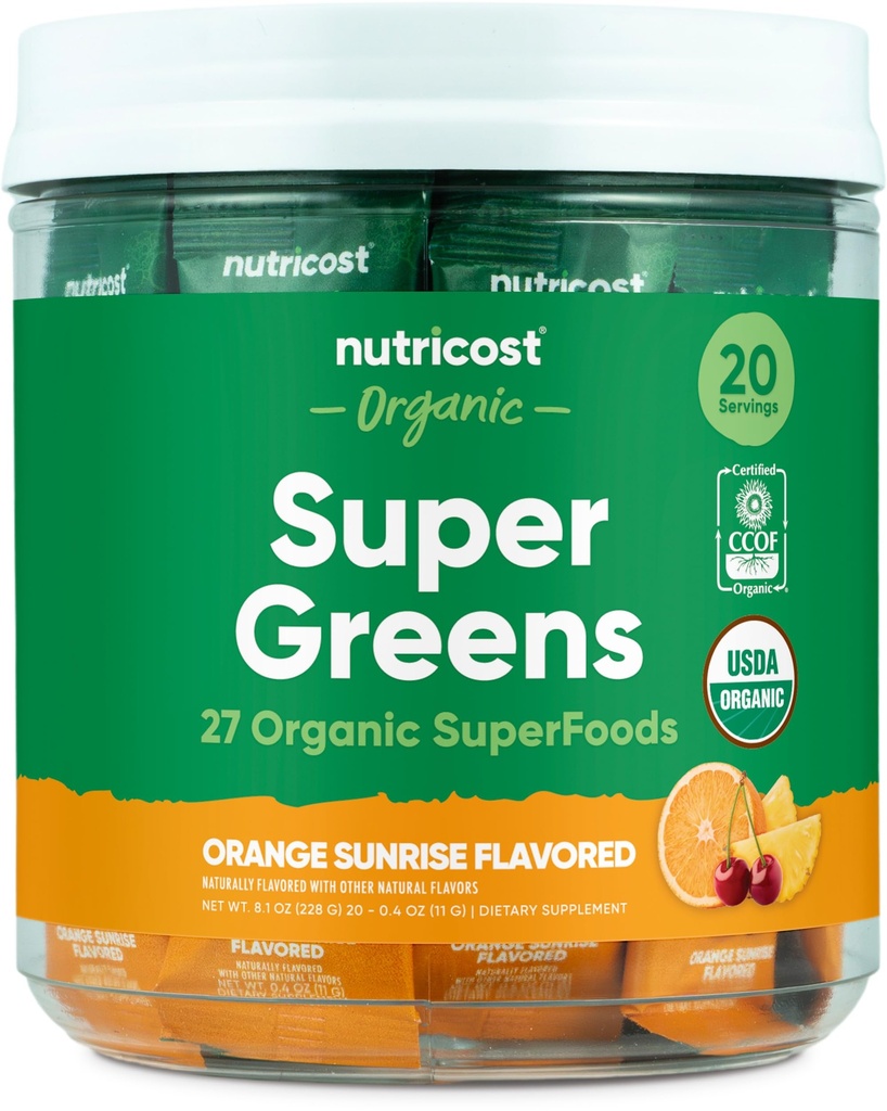 Nutricost Organic Super Greens (Orange soluppgång smaksatt) 20 Stickpacks - Glutenfri, icke-GMO