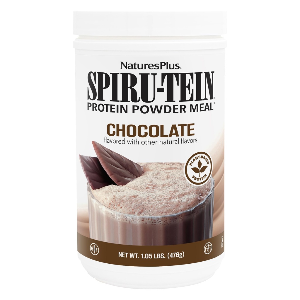 Natures Plus SPIRU-TEIN, Chocolate - 1,05 lb - Plant-Based Protein Shake - Icke-GMO, Vegetarian, Gluten Free - 17 Totala portioner
