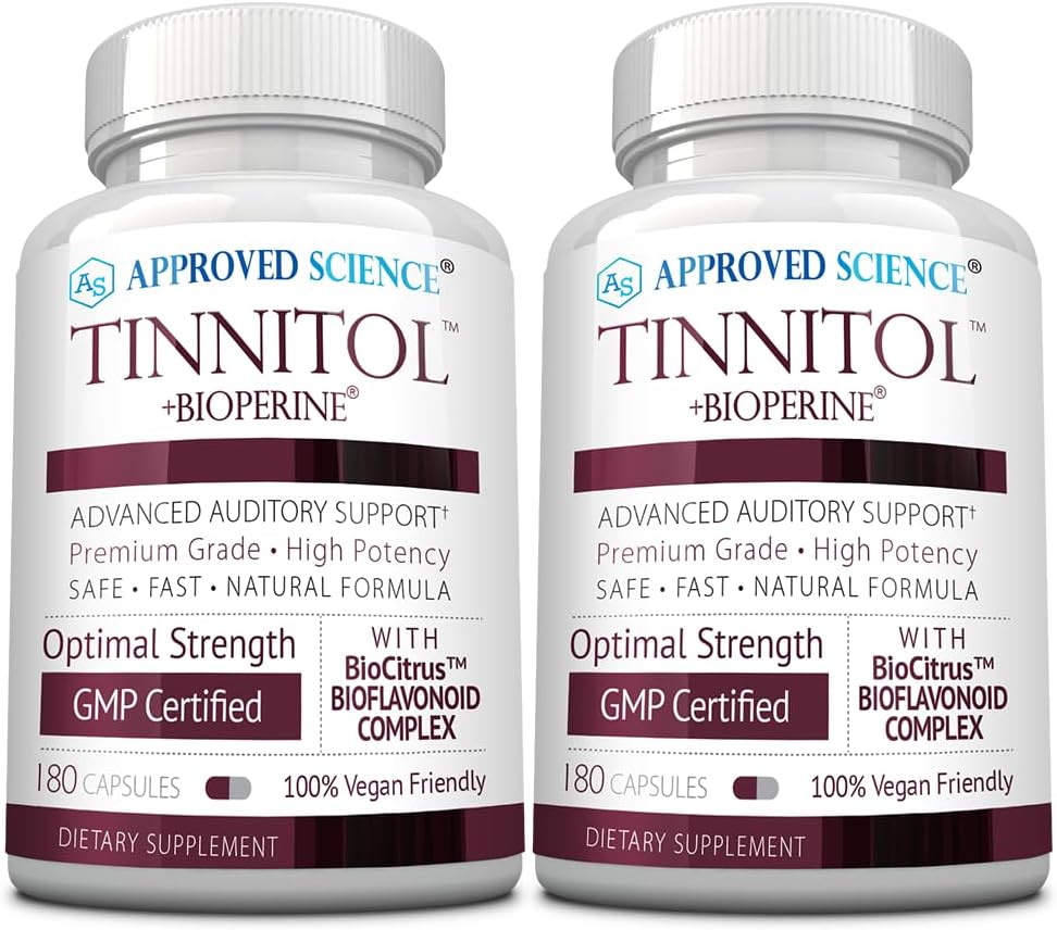 Godkänd vetenskap Tinnitol - Tinnitus Support Supplement - Ease Ringing i öronen - Boost Inner Ear Health - 2 flaskor - 6 månaders leverans - Tillverkad i USA