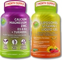 Bone & Immune Support Bundle - Liposomal Vitamin C 1100mg Liquid Gel berikad med Acerola Cherry & Plant-Based Calcium (från Aquamin®), Magnesium, Zink, D3, K2 + Turmeric - Clean Wellness Support