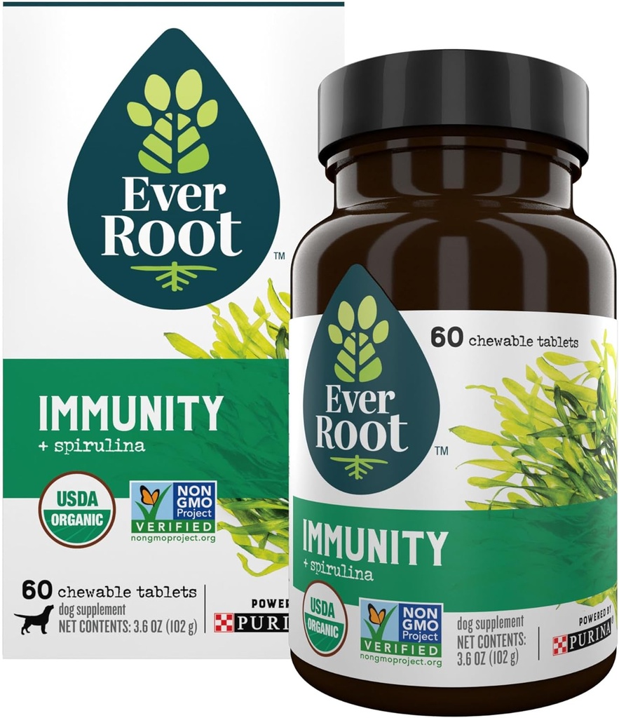 EverRoot Dog-tillskott som drivs av Purina Immunity Chewable Tablet med Spirulina och Antioxidanter - 3,6 oz. Canister