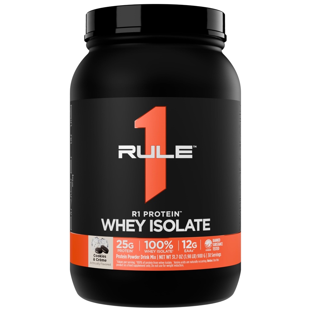 Regel 1 R1 Protein Whey Isolate - med 25g Protein & 6g BCAA exklusivt från Isolated & Hydrolyzed källor för träningsåterställning (2 pund *, Cookies & Crème)