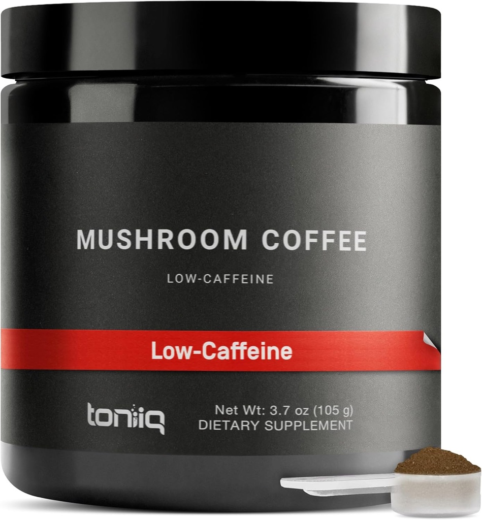 Toniiq Low-Caffeine Mushroom Coffee - Ultra High Potency 10:1 Concentrated Extract - Colombian Sourced bönor med 10 Mushroom Blend, Lion's Mane & Cordyceps - Funktionell Kaffe Alternativ