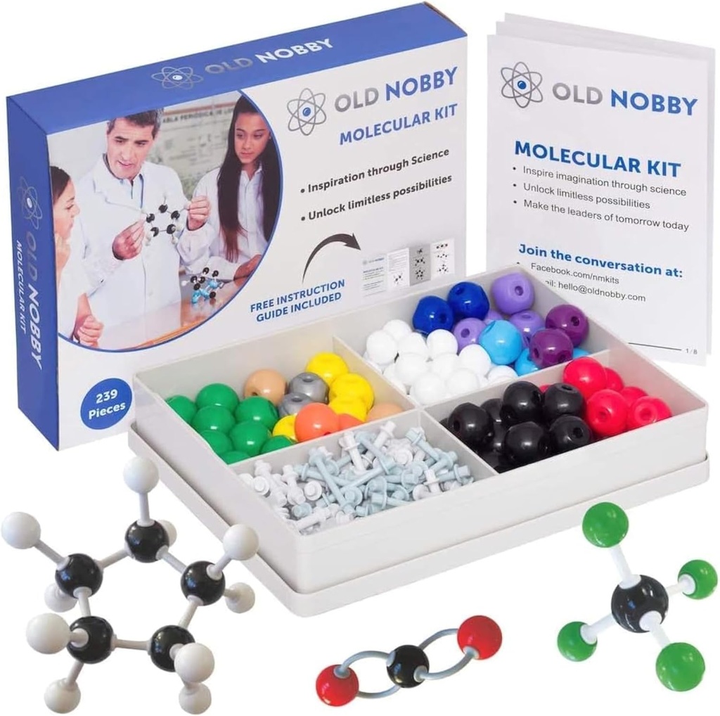 Lärdomar i Kemi Model Kit - Old Nobby 240 Pc Molecular Set Organic Chemistry för studenter - Komplett molekylär modell Kit för STEM, Visualizing Atoms, Bonds och Structures