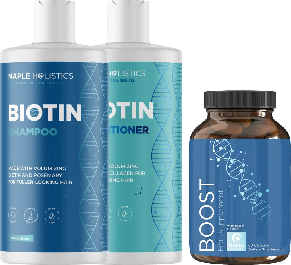 Biotin Shampoo och Conditioner and Hair Supplement - Biotin för hårtillväxt Supplement Plus Rosemary och volymiserande Shampoo och Conditioner Set - Rosemary Biotin och Collagen Hair Thickening Products