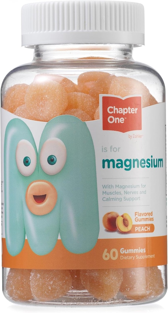 Kapitel One Magnesium Gummies, Great Tasting Magnesium för barn, för kvinnor och män, Certified Kosher (Peach)