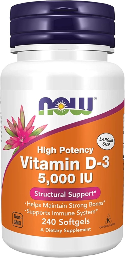 NU Supplements, Vitamin D-3 5,000 IE, High Potency, Structural Support*, 240 Softgels med Worldwide Nutrition Keychain