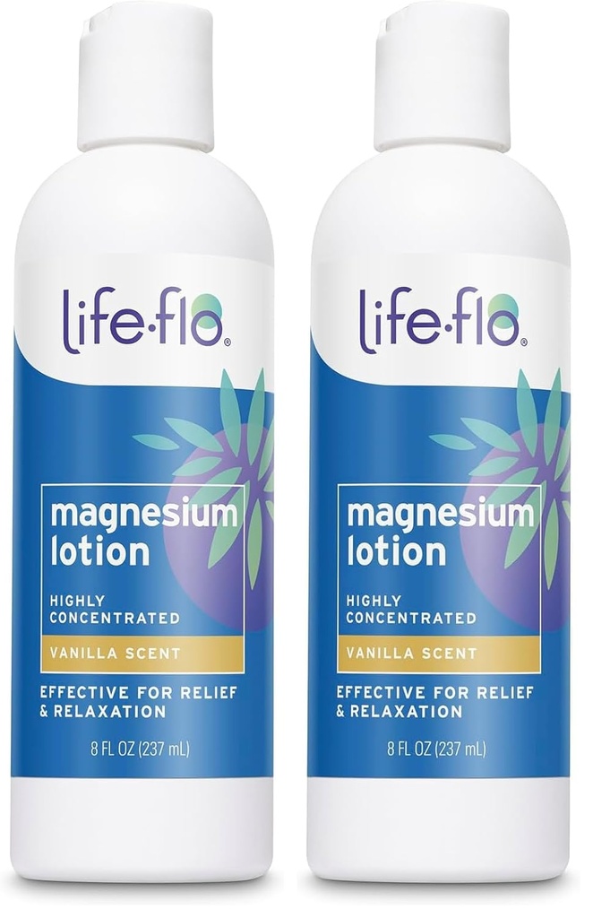 Life-flo Magnesium Lotion, Vanilla Scent - Relief och Relaxation med Magnesiumklorid från Zechstein Seabed - Dermatolog testad, Hypoallergen, 60-dagars garanti, inte testad på djur, 8oz