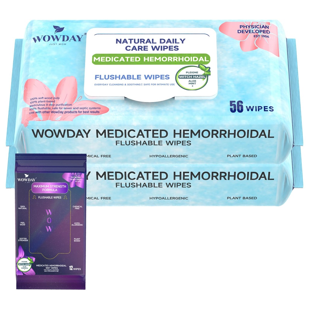 Flushable Hemorrhoid Wipes | Medicated Witch Hazel Wipes Ph Balanced | 112 greve Fragrance Free Adult Hemorrhoid Behandling Witch Hazels Wipe för Butt Itch Relief Soothing
