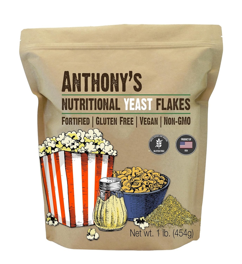 Anthonys Premium Nutritional Yeast Flakes, 1 lb, Fortified, Gluten Free, Non GMO, Vegan