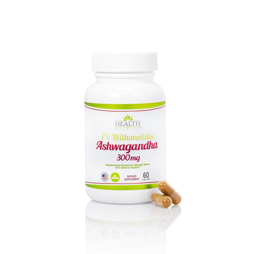 Hälsa som det borde vara Ashwagandha 7% Withanolides Supplement | Läkare formulerad | 1 Cap Daily Formel | 60 kapslar