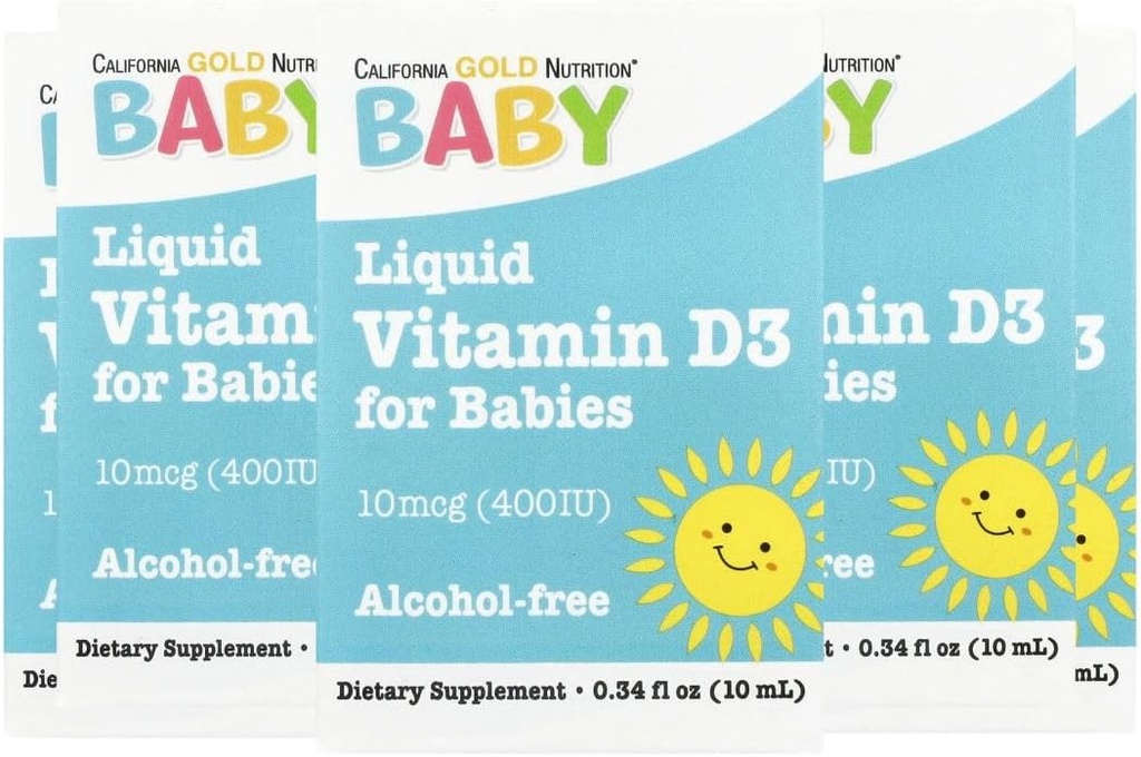 Kalifornien Gold Nutrition Baby Vitamin D3 by - Flytande D3 Supplement för barn, vegetarisk vänlig - Alkohol & Glutenfri, icke-GMO - 10 mcg (400 IE), 0,34 fl oz (10 ml)