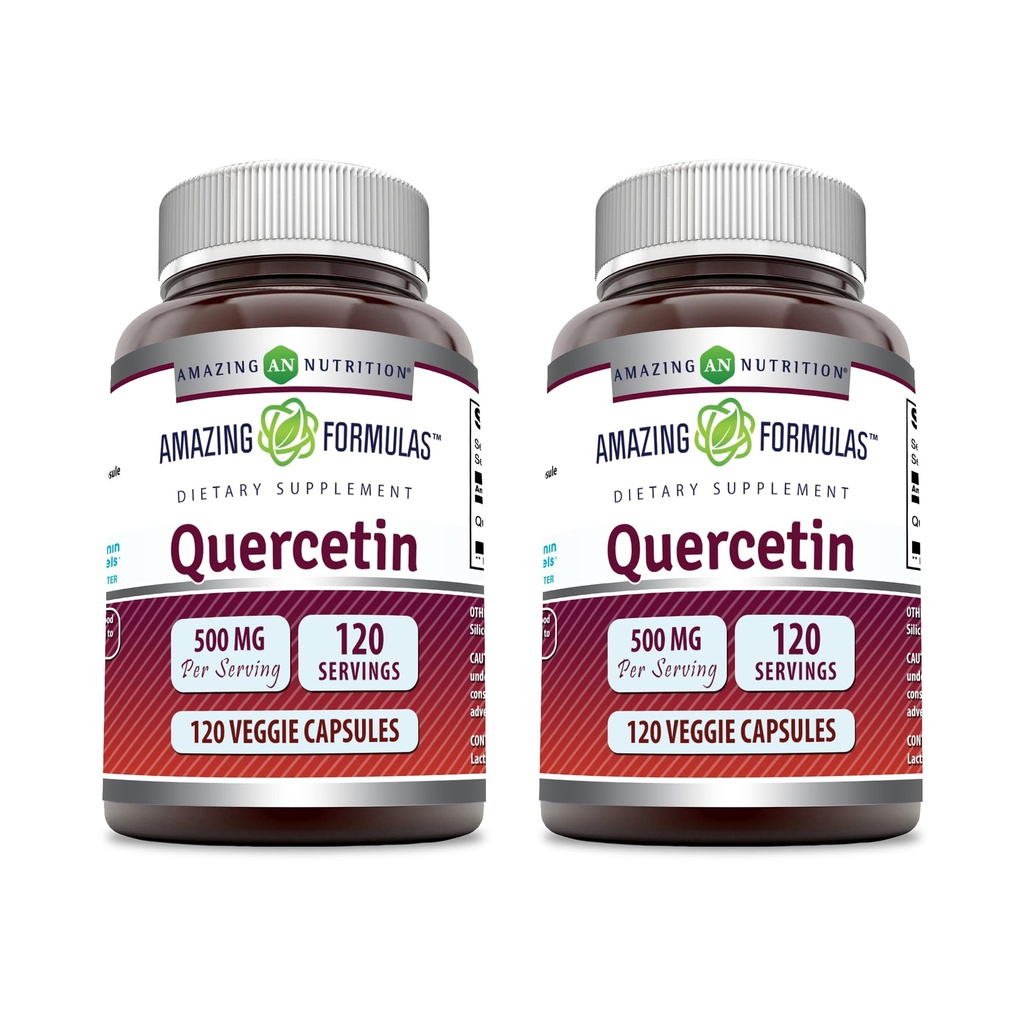 Fantastiska Formulas Quercetin 500mg Veggie Capsules Supplement | Icke-GMO | Gluten Free | Stöder övergripande hälsa och välbefinnande (120 greve | 2 Pack)