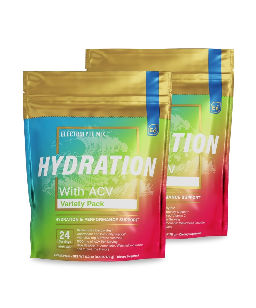 Essential Elements® Hydration Packets - Variety Pack - Electrolytes Powder No Sugar - Electrolyte Drink Mix - Superior Hydration med ACV & Vitamin C - 48 Stick Packs