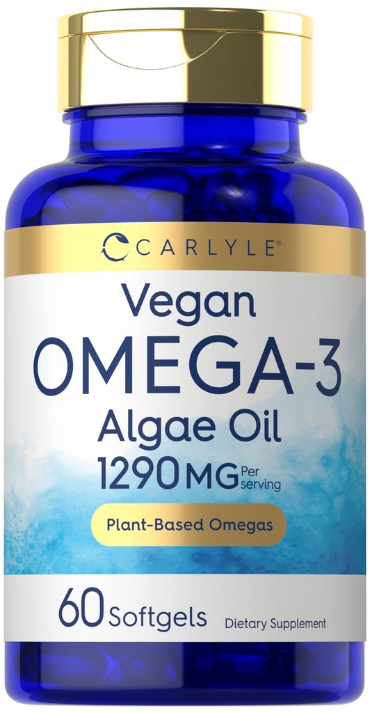 Carlyle Vegan Omega 3 Supplement | 1290 mg | 60 Softgels | Plant Based | Non-GMO & Gluten Free | från Algae Oil