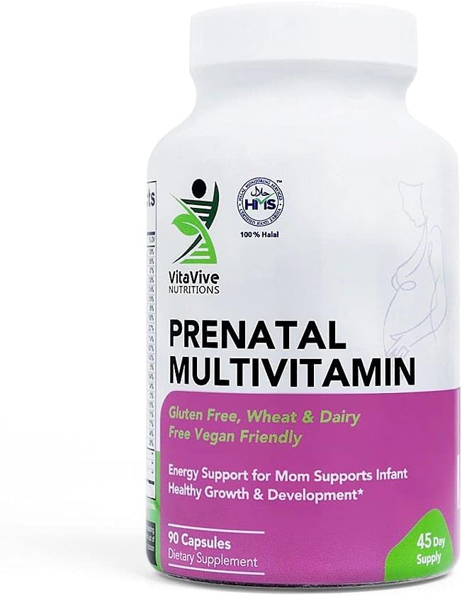 Prenatal Multivitaminer - 90 kapslar - Vitaminer och mineraler för att stödja mamma och barnet - Kalcium, järn, vitamin C, jod och mer - Vegan, Halal - Gluten, vete, mejerifri
