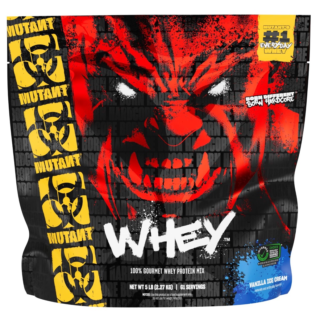 Mutant Whey - 100% Whey Protein Powder Shake, Gourmet Taste, 22g Protein, Fast Absorbing, Easy Digesting, 5lbs - Vanilla Ice Cream