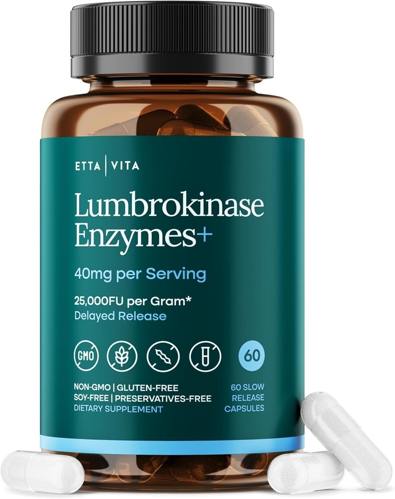 Potent Lumbrokinase Supplement 40mg/Serving (Max Activity - 800,000 Units) - Lumbrokinase Enzymes Capsules for Energy Support, Digestion, Detox, Cognition & Gut Health - Similar to Nattokinase