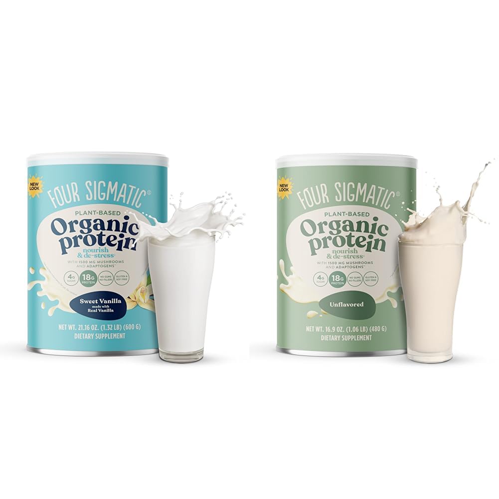 Fyra Sigmatic Organic Vegan & Plant Protein Powders | med Mushrooms, Adaptogens | Gluten Free, Non-GMO | Vanilla & Unflavored