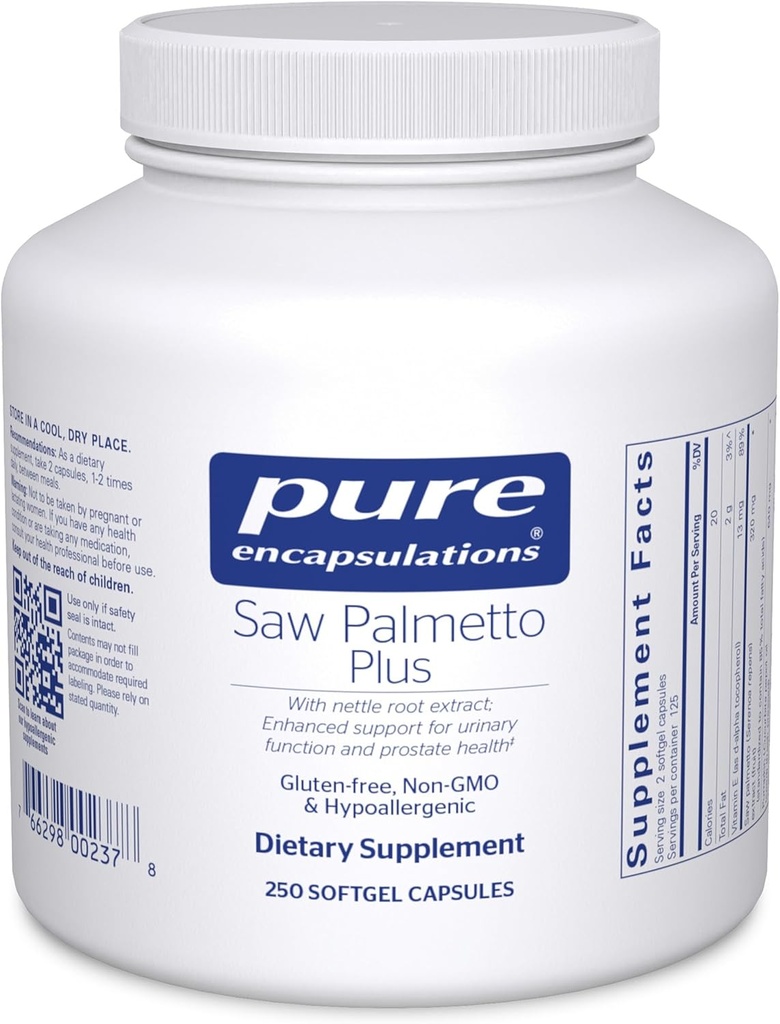 Rena inkapslingar såg Palmetto Plus | med Nettle Root Extract för att stödja urinfunktion | 250 Softgel kapslar
